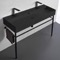 Double Matte Black Ceramic Console Sink and Matte Black Stand, 48